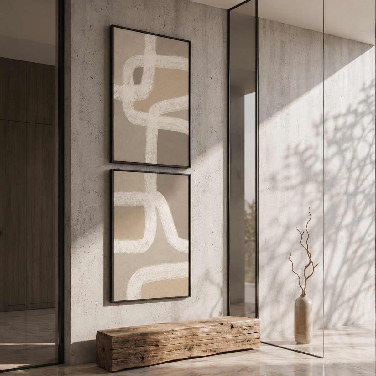 Neutral Abstract Wall Art Set of 2 – 30 × 40 cm Each – Framed