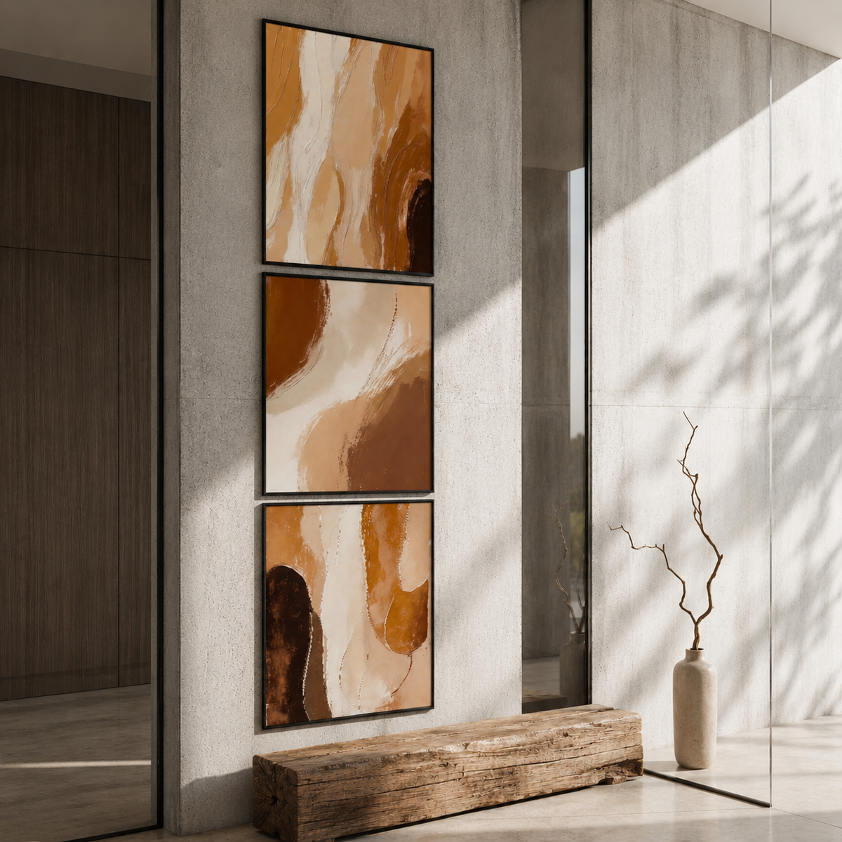 30 × 40 cm Terracotta Abstract Wall Art Set of 3 – Framed Modern Artwork