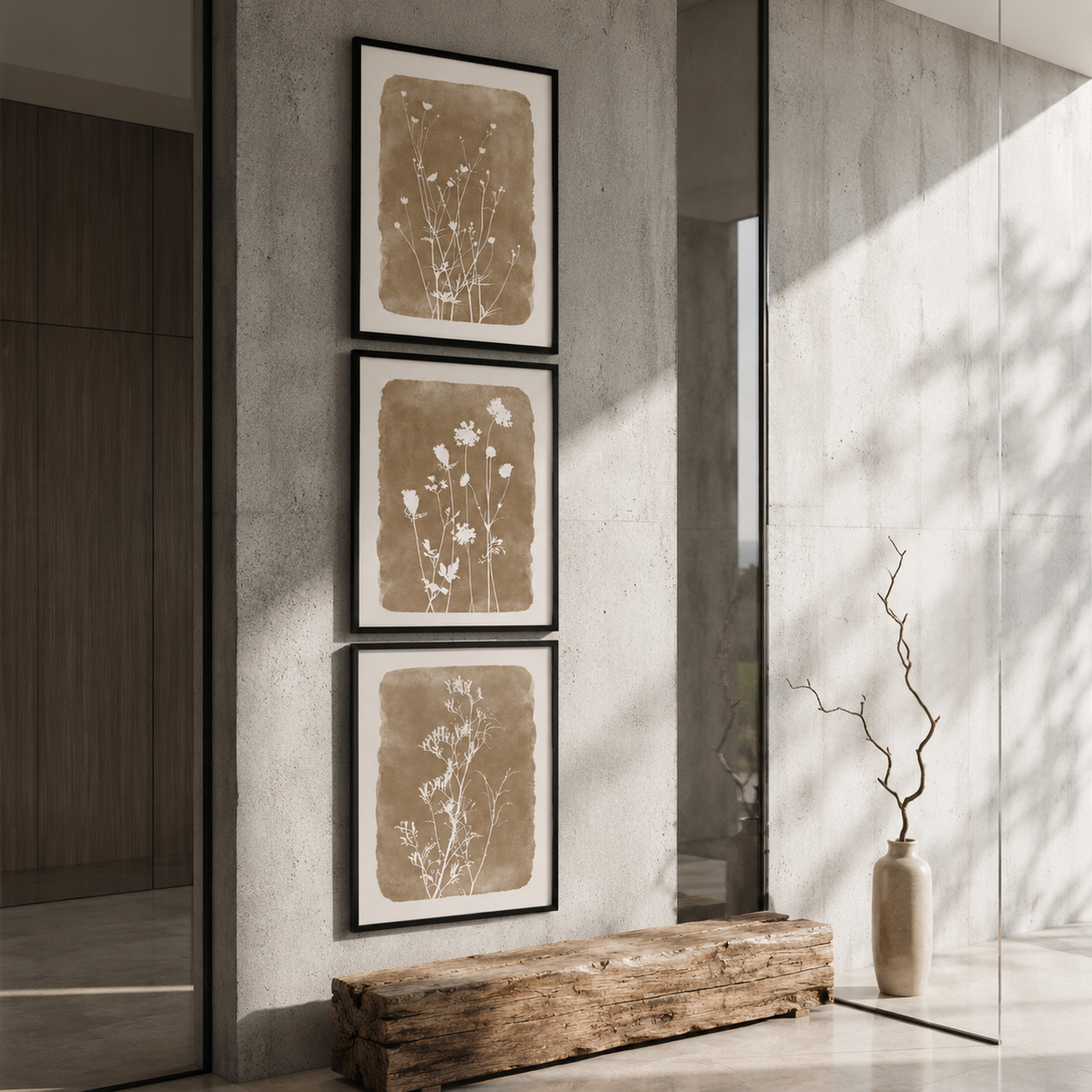 3-Piece Botanical Wall Art Set 30×40 cm – Neutral Beige Floral Prints