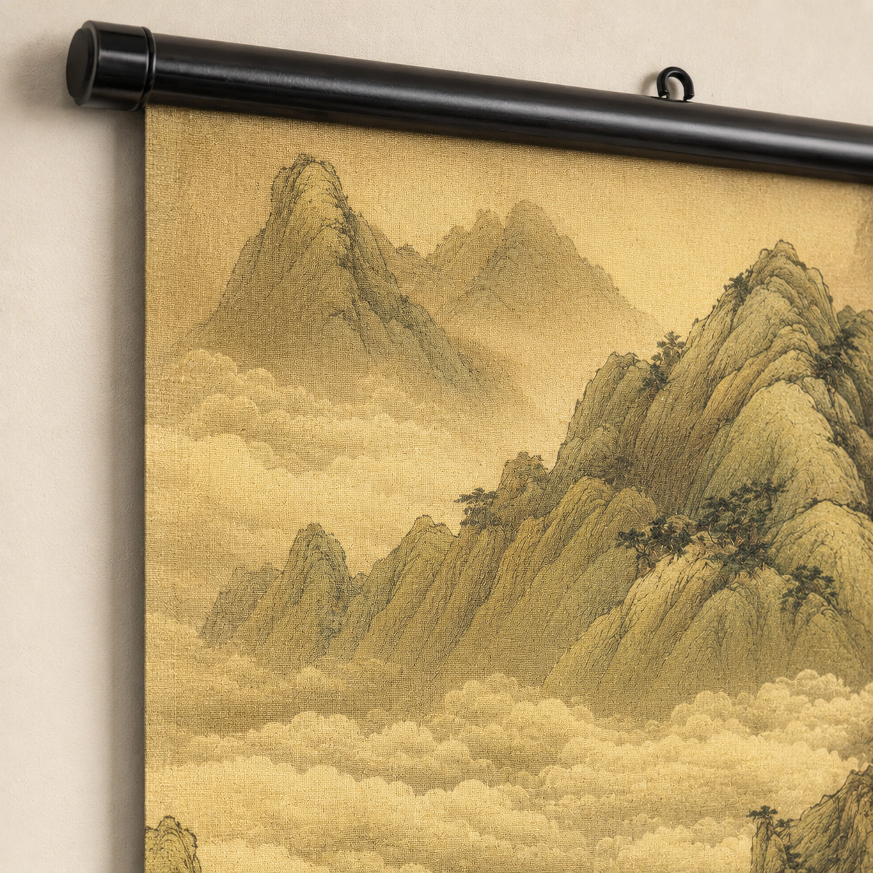Large Chinese Landscape Scroll Wall Art Set of 3 – Canvas Hanging Prints, 120 × 40 cm Japanese Zen Mountain Nature Wall Decor for Living Room, Bedroom & Office