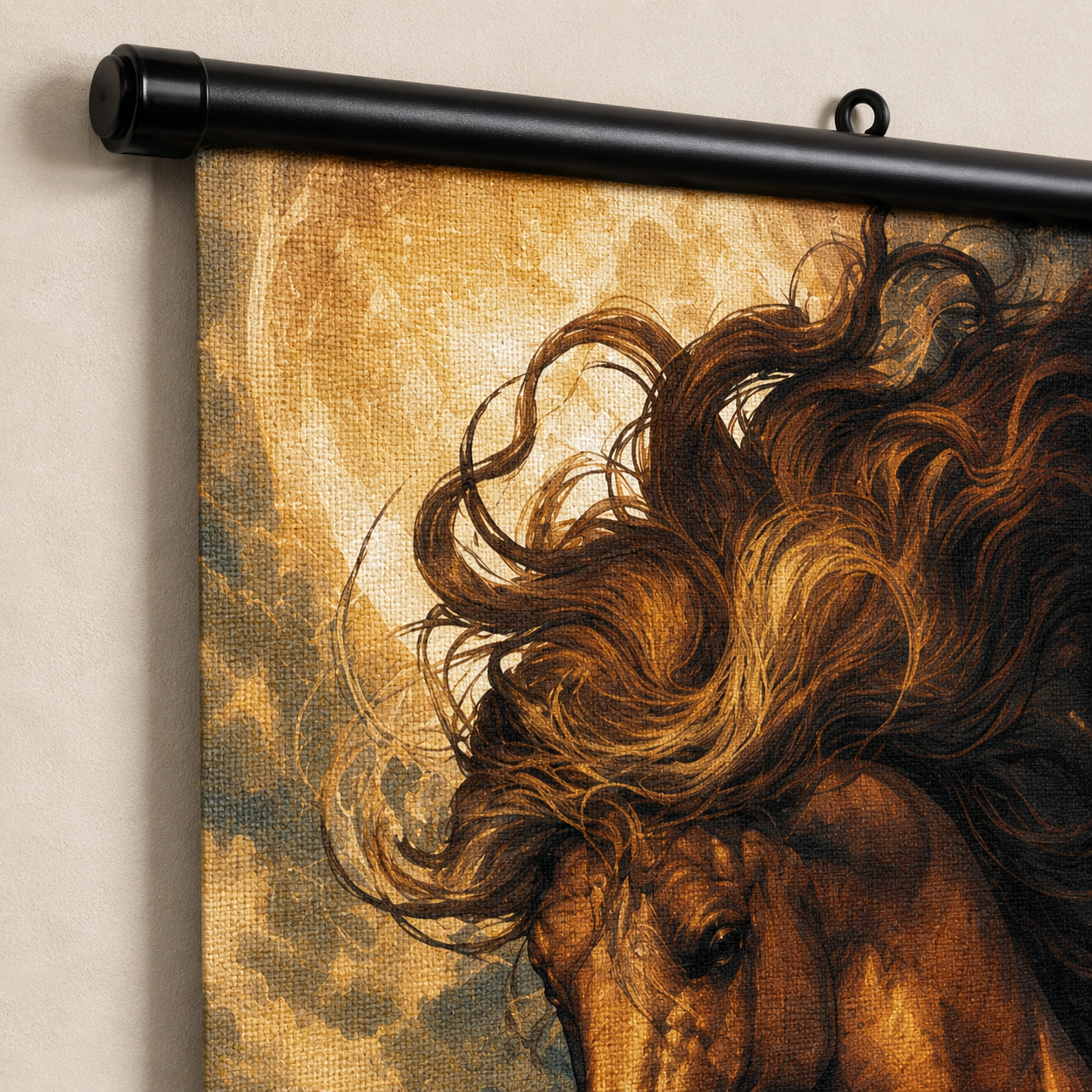 Galloping Horses Scroll Wall Art Set of 3 – Large Canvas Hanging Prints, 120 × 40 cm Running Horse Wall Decor for Living Room, Bedroom & Office