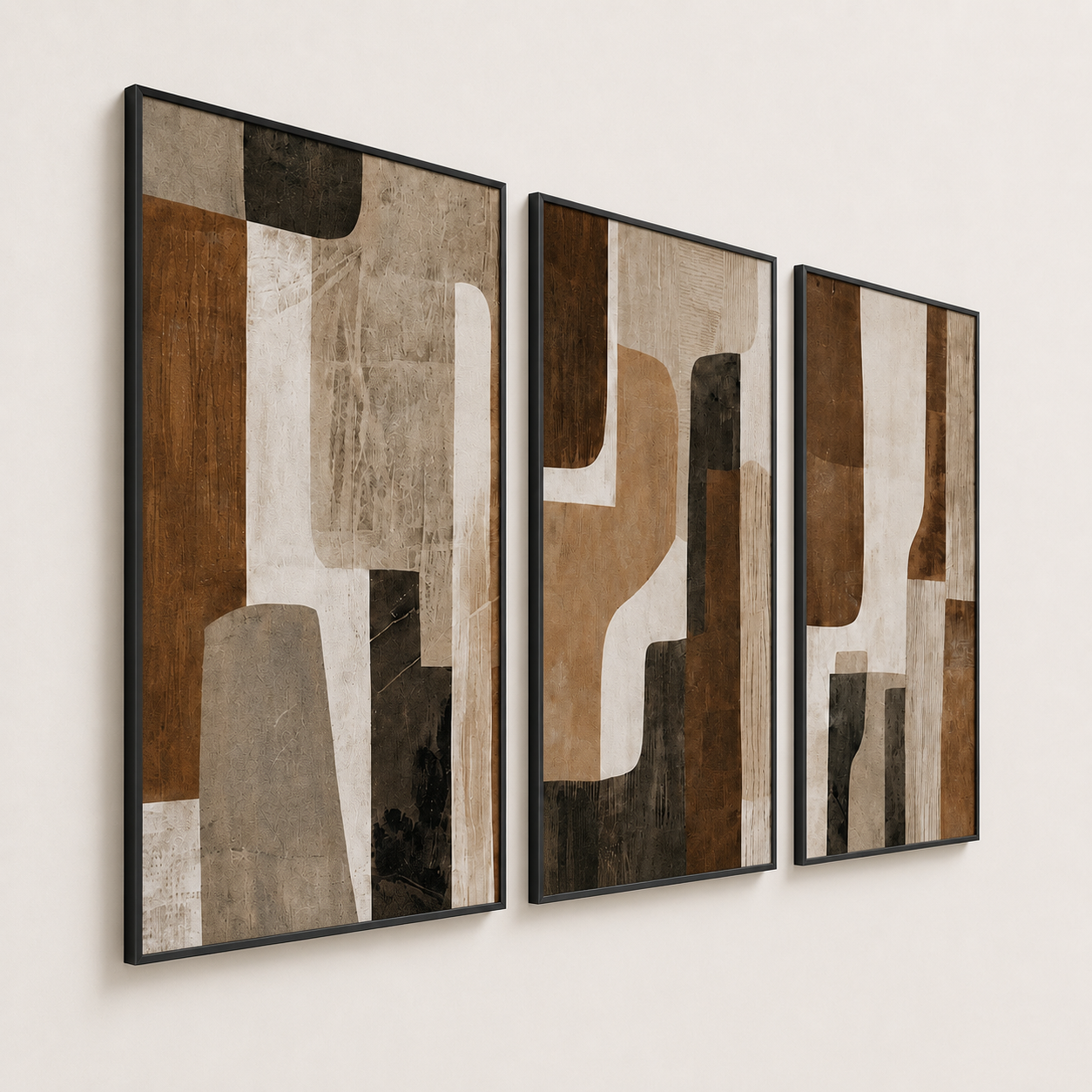 Modern Abstract Earth Tone Wall Art Set of 3 | Framed Canvas Prints | Brown & Beige Minimalist Wall Decor | 30 × 40 cm (12 × 16 in)
