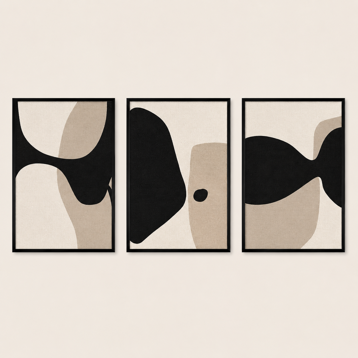 Modern Abstract Black & Beige Wall Art Set of 3 | Minimalist Framed Canvas Prints | Contemporary Neutral Wall Decor | 30 × 40 cm (12 × 16 in)