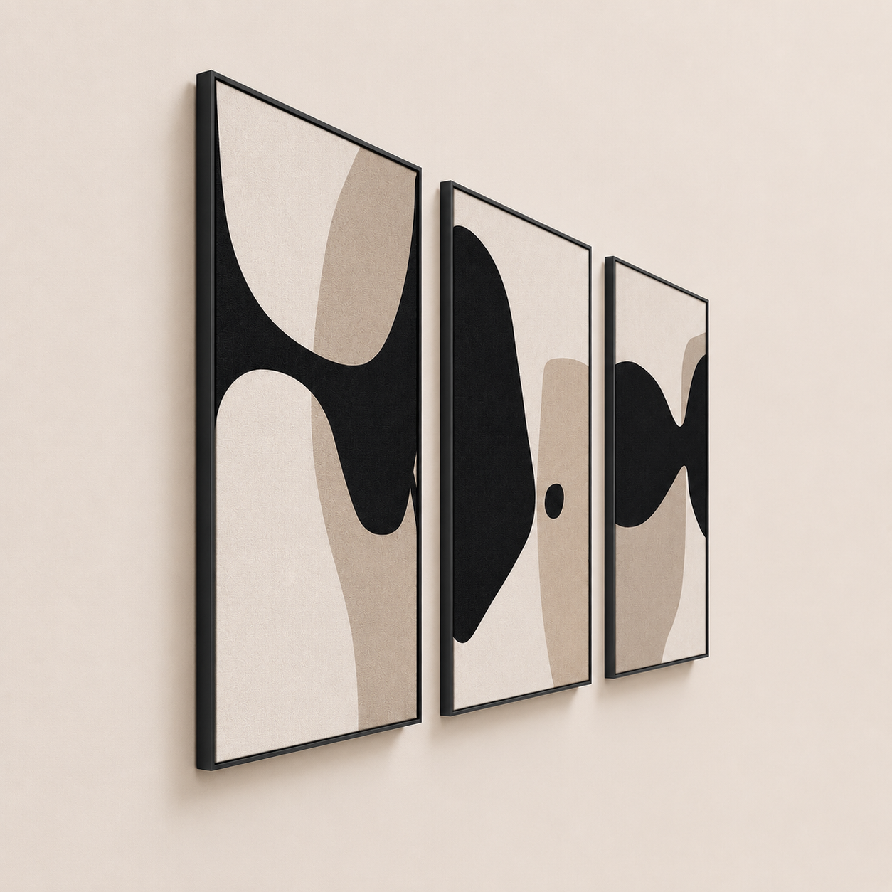 Modern Abstract Black & Beige Wall Art Set of 3 | Minimalist Framed Canvas Prints | Contemporary Neutral Wall Decor | 30 × 40 cm (12 × 16 in)