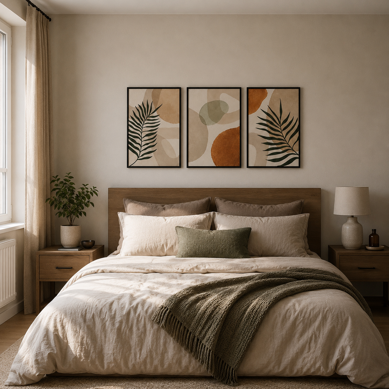 Boho Botanical Abstract Wall Art Set of 3 | Framed Canvas Prints | Minimalist Tropical Leaf Wall Decor | 30 × 40 cm (12 × 16 in)