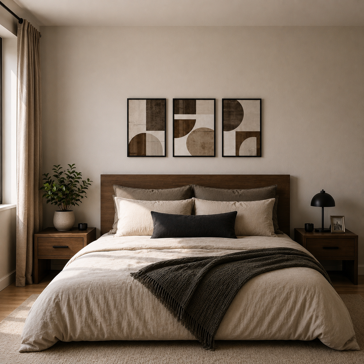 Modern Abstract Geometric Wall Art Set of 3 – Framed Canvas Prints | Minimalist Brown & Beige Wall Decor (30 × 40 cm / 12 × 16 in)