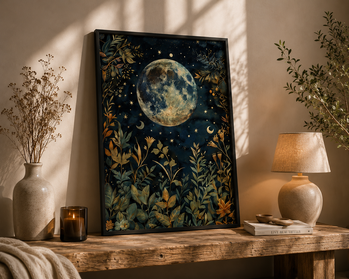 Celestial Moon Botanical Wall Art Set of 2 – 30 × 40 cm Each – Framed