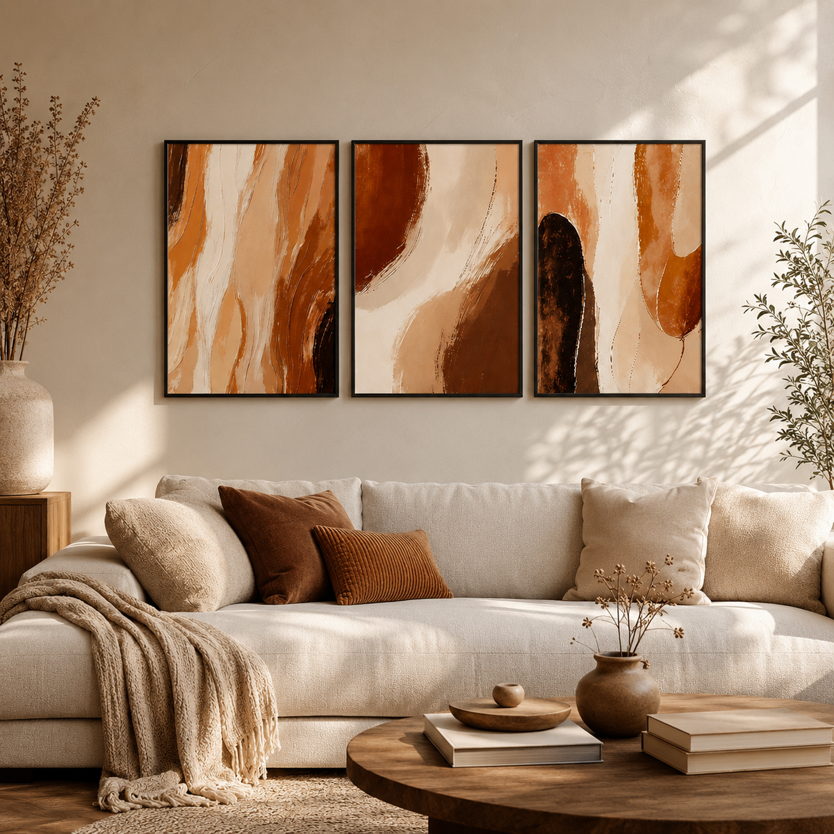 30 × 40 cm Terracotta Abstract Wall Art Set of 3 – Framed Modern Artwork