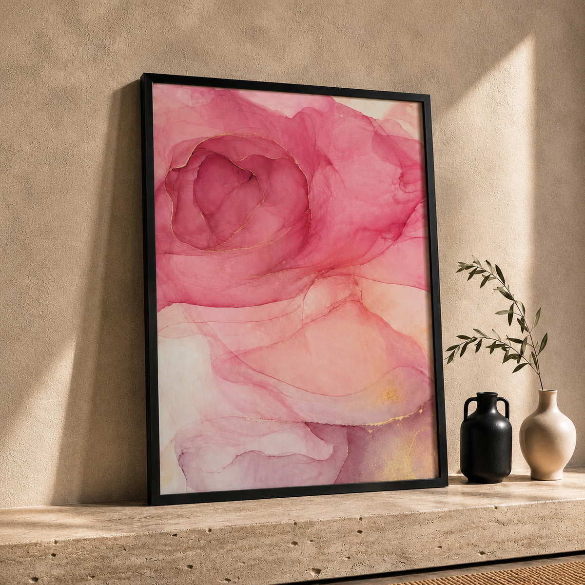 Pink & Lilac Abstract Wall Art Set of 3 – Black Framed 30 × 40 cm