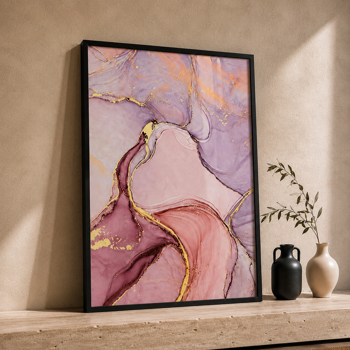Pink & Lilac Abstract Wall Art Set of 3 – Black Framed 30 × 40 cm