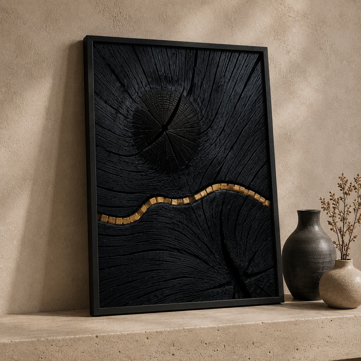 Black & Gold Abstract Framed Wall Art Set of 3 – 30 × 40 cm