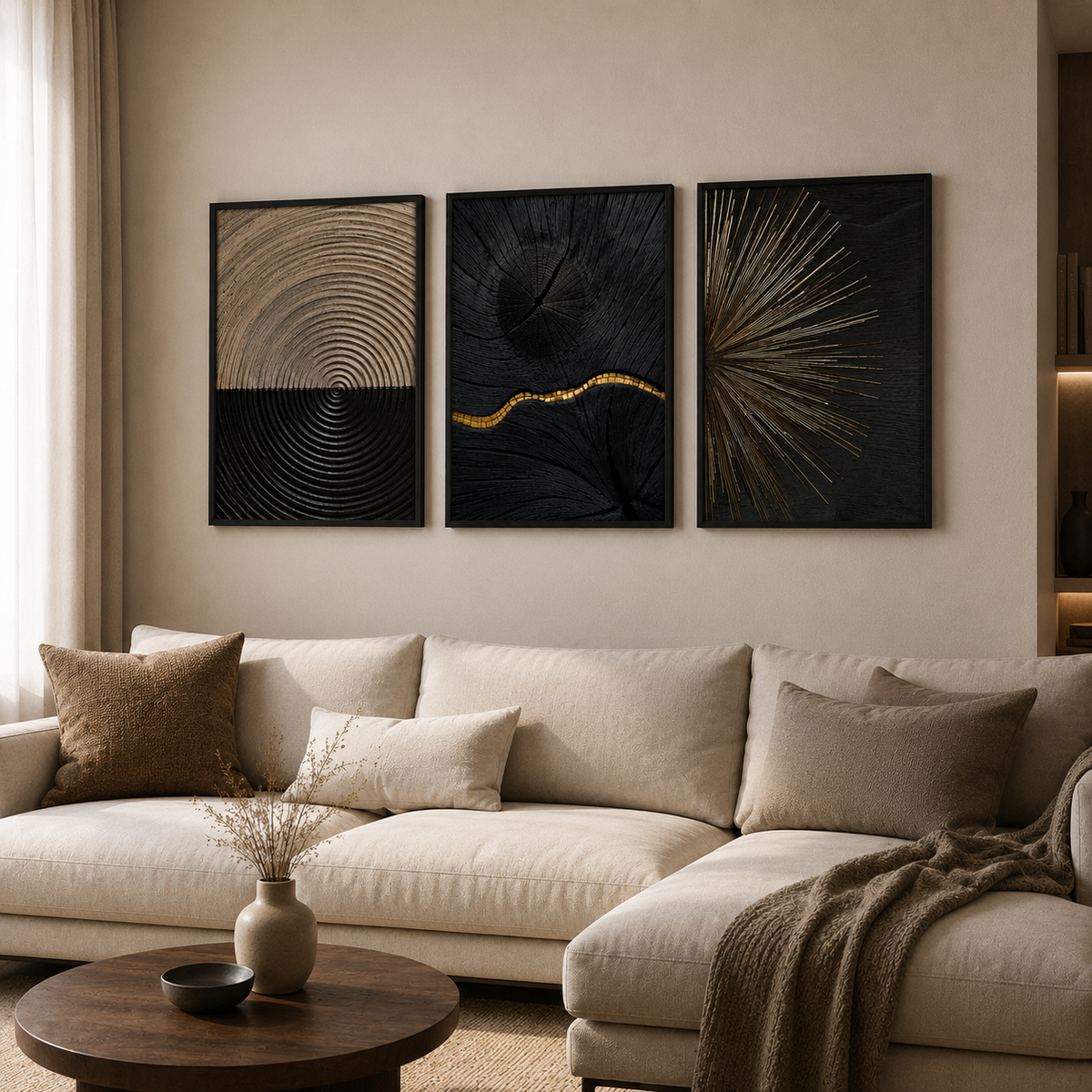 Black & Gold Abstract Framed Wall Art Set of 3 – 30 × 40 cm