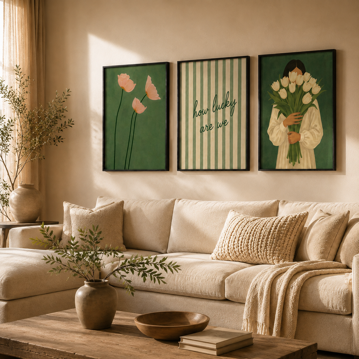 Green Botanical Framed Wall Art Set of 3 – 30 × 40 cm