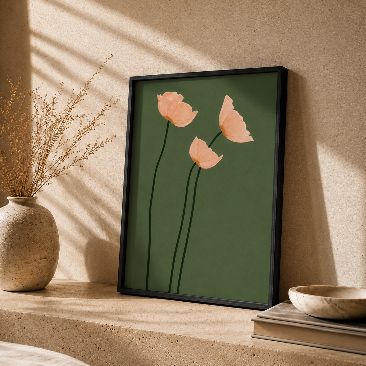 Green Botanical Framed Wall Art Set of 3 – 30 × 40 cm