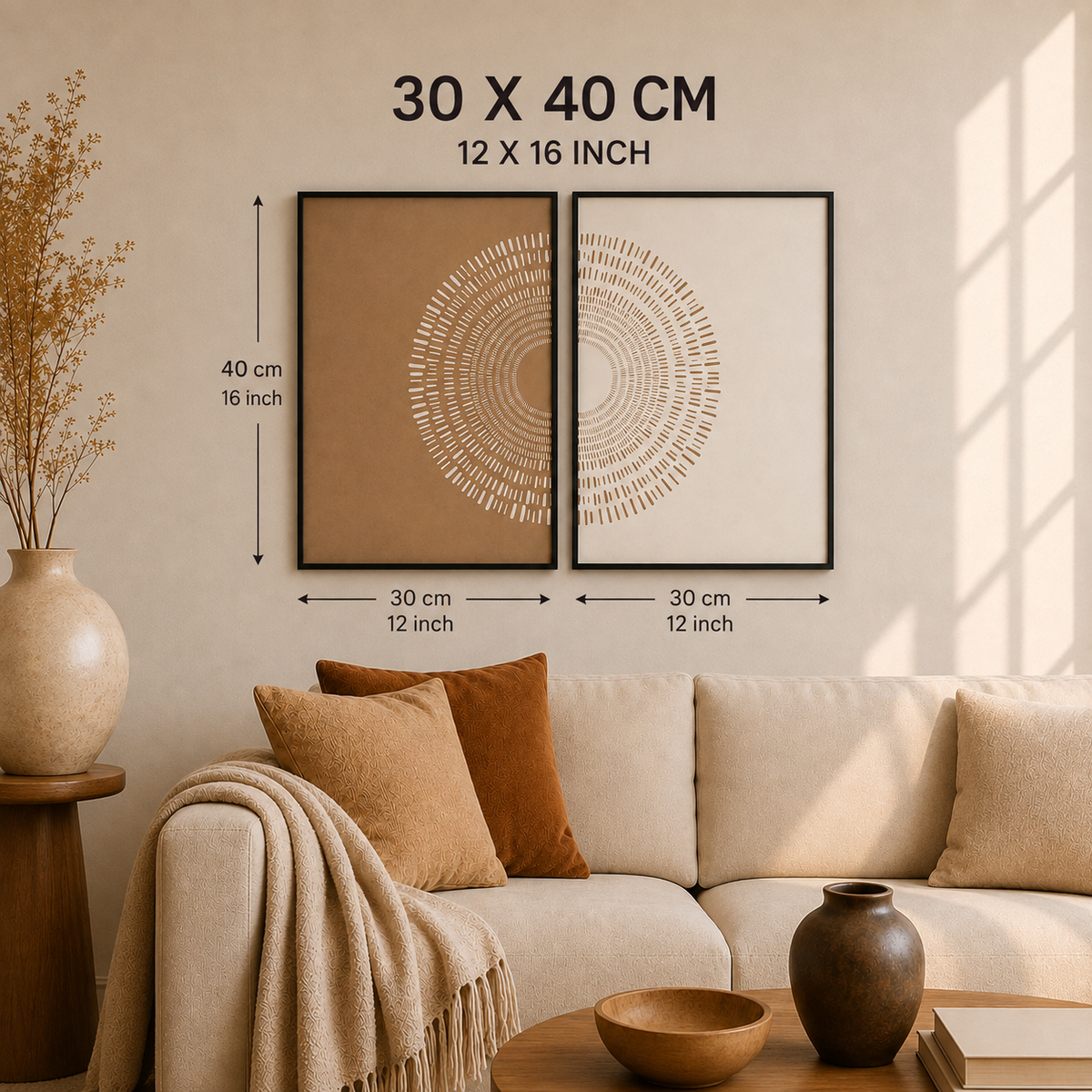 Abstract Framed Wall Art Set of 2 – 30 × 40 cm Each | Neutral Modern Wall Decor