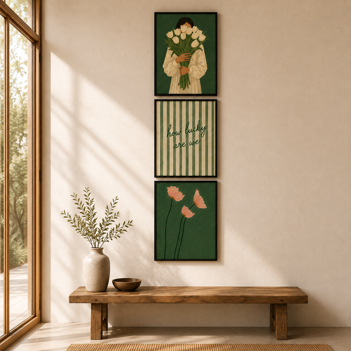 Green Botanical Framed Wall Art Set of 3 – 30 × 40 cm