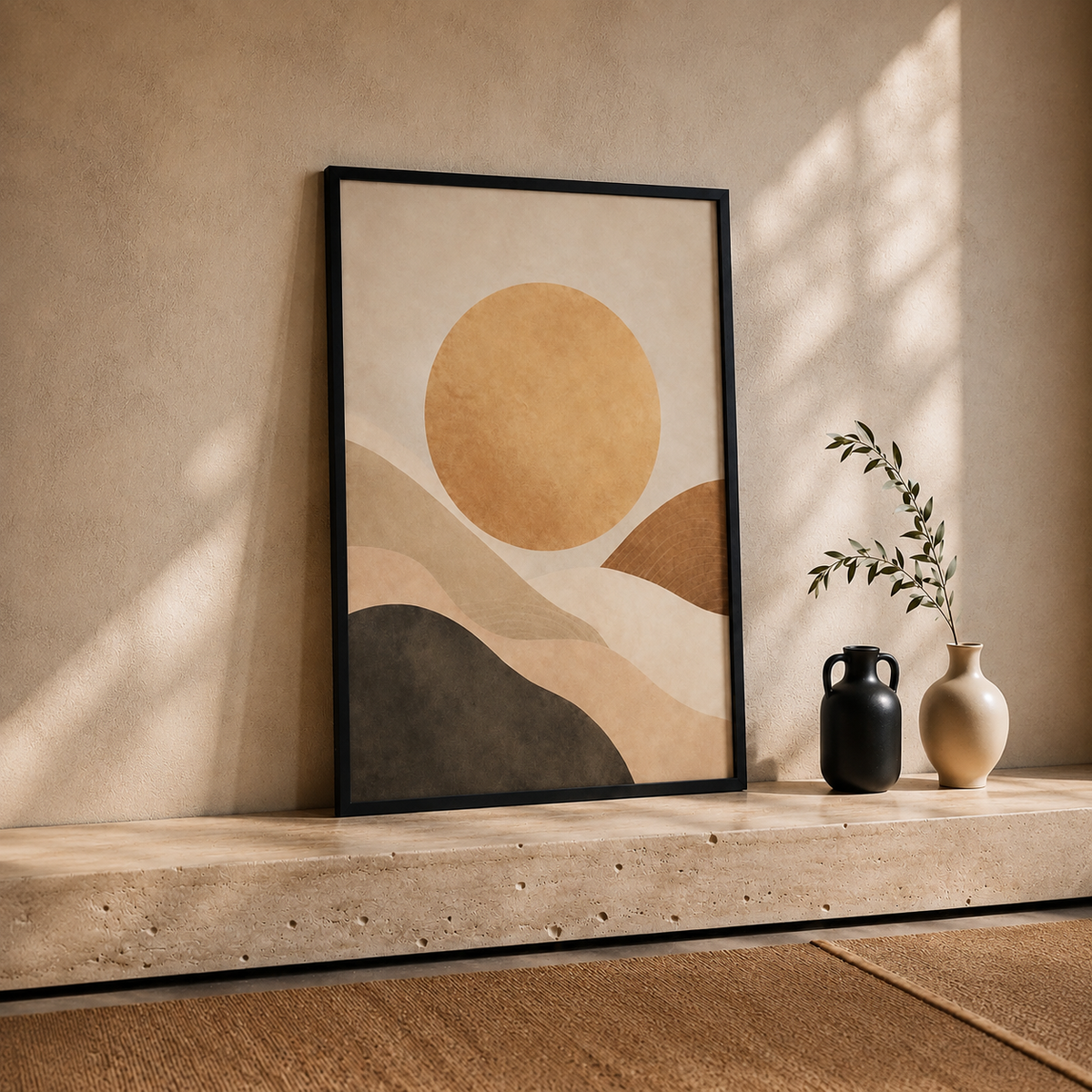 Set of 3 Abstract Framed Wall Art Prints – Neutral Beige, 30 × 40 cm