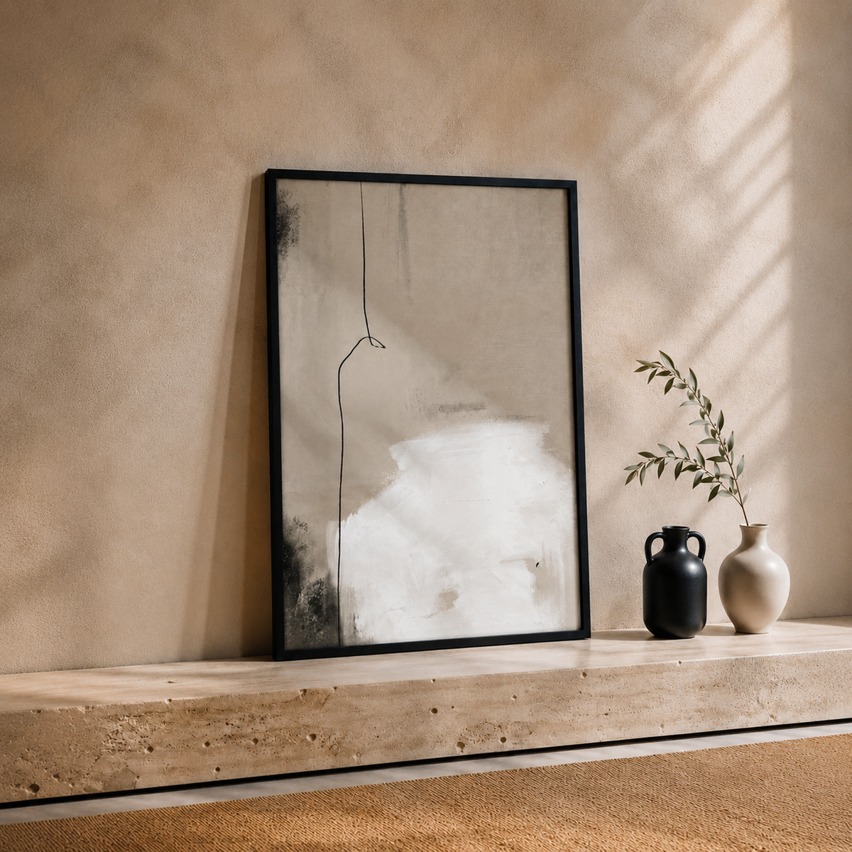 Abstract Wall Art Set of 3 – Black Framed Neutral Prints | 30 × 40 cm