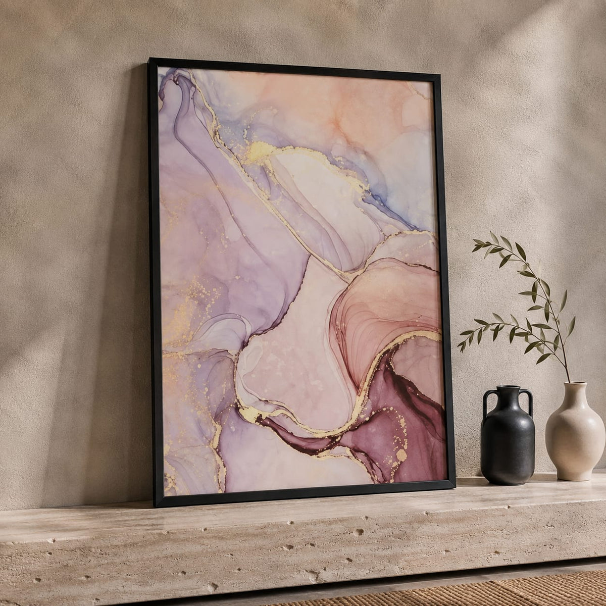 Pink & Lilac Abstract Wall Art Set of 3 – Black Framed 30 × 40 cm