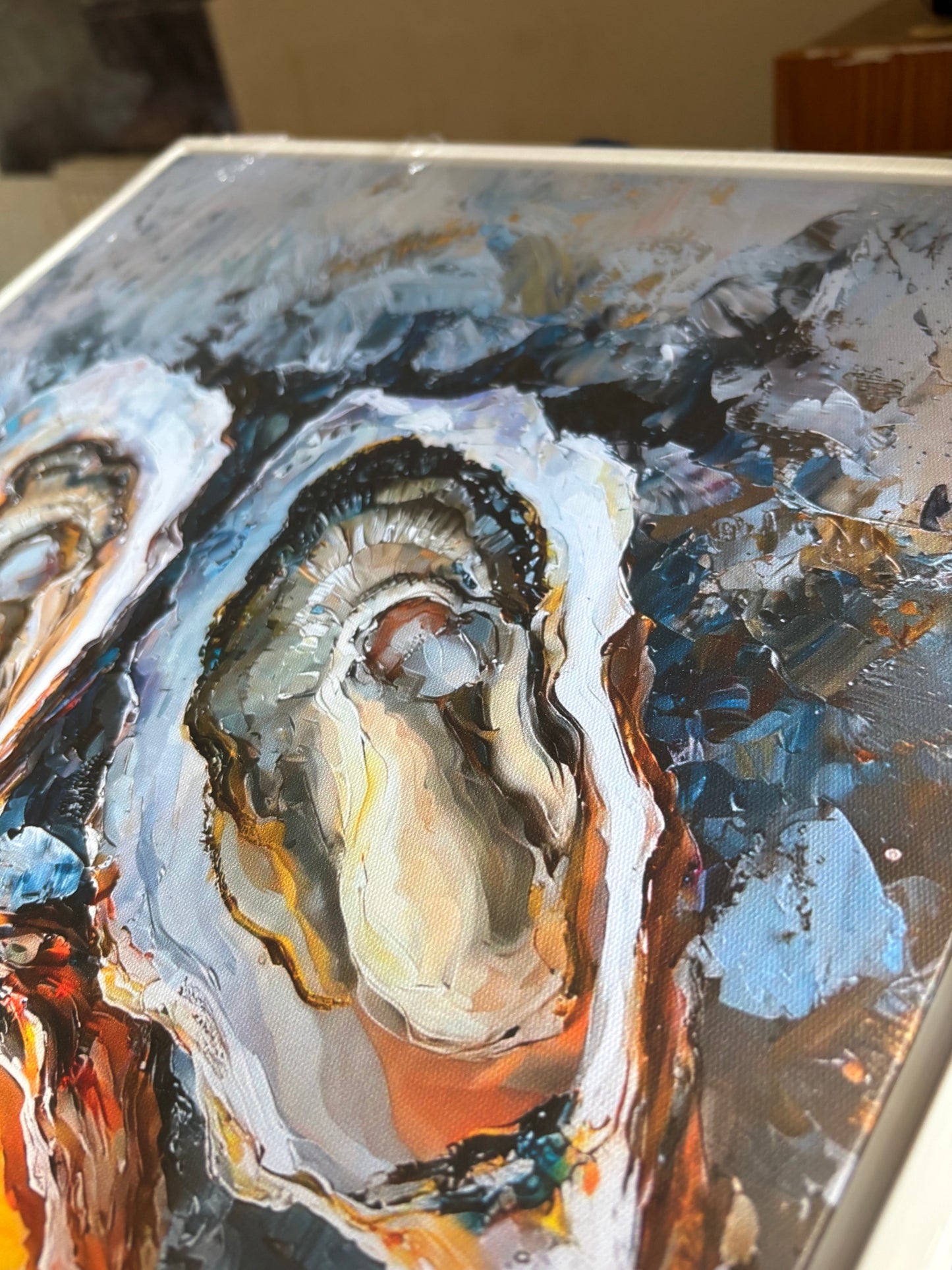 Framed Oyster Canvas Wall Art 50x40cm – Modern Coastal Décor