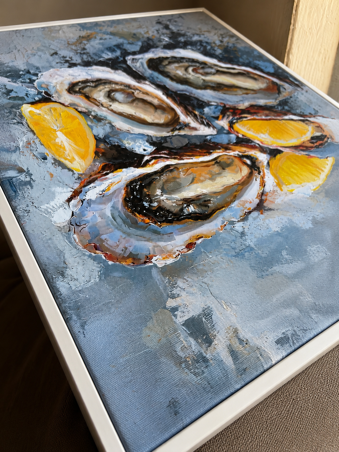 Framed Oyster Canvas Wall Art 50x40cm – Modern Coastal Décor
