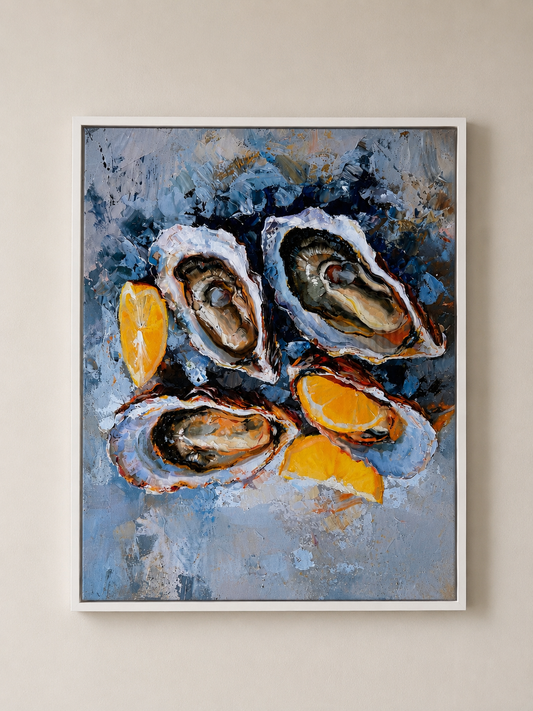 Framed Oyster Canvas Wall Art 50x40cm – Modern Coastal Décor