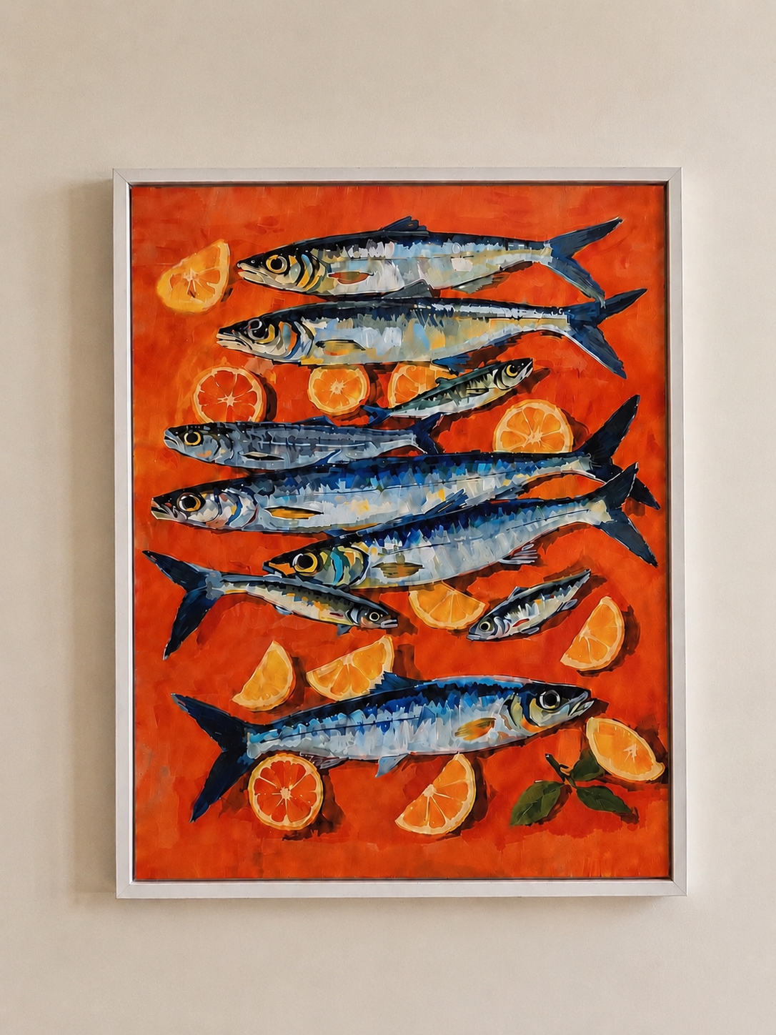 Fish Canvas Wall Art – Framed Print 50x40cm – Modern Kitchen & Dining Decor