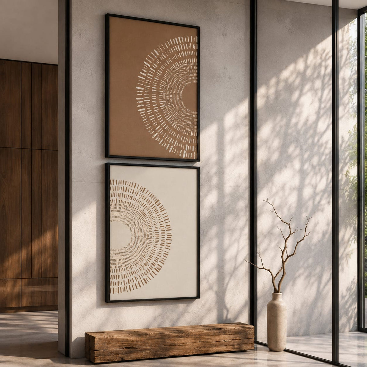 Abstract Framed Wall Art Set of 2 – 30 × 40 cm Each | Neutral Modern Wall Decor