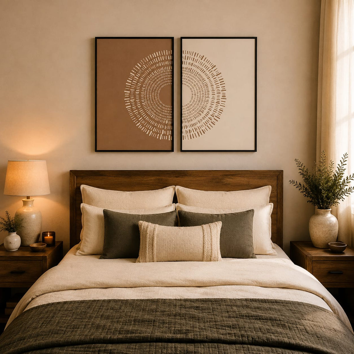 Abstract Framed Wall Art Set of 2 – 30 × 40 cm Each | Neutral Modern Wall Decor