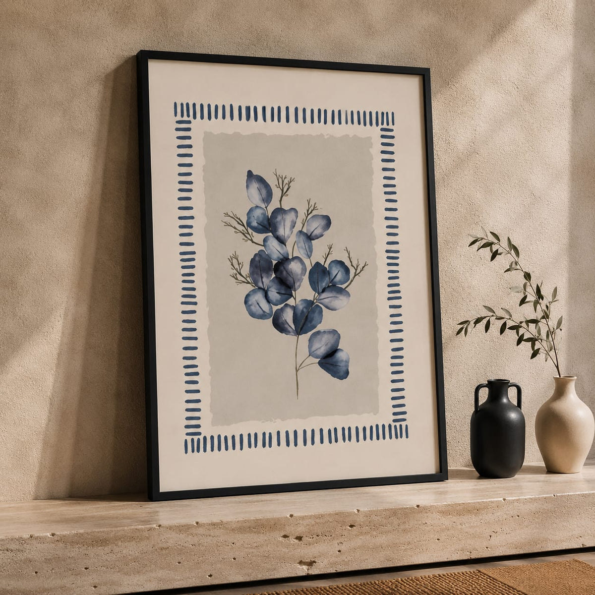 3-Piece Blue Botanical Framed Wall Art Set – 30 × 40 cm Each