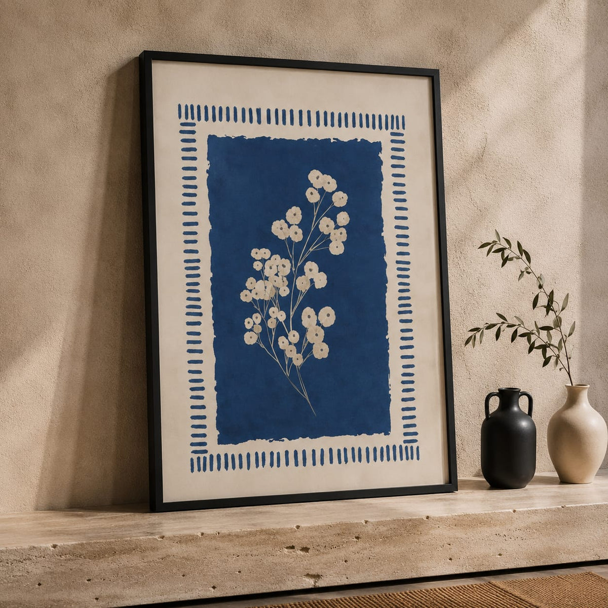 3-Piece Blue Botanical Framed Wall Art Set – 30 × 40 cm Each