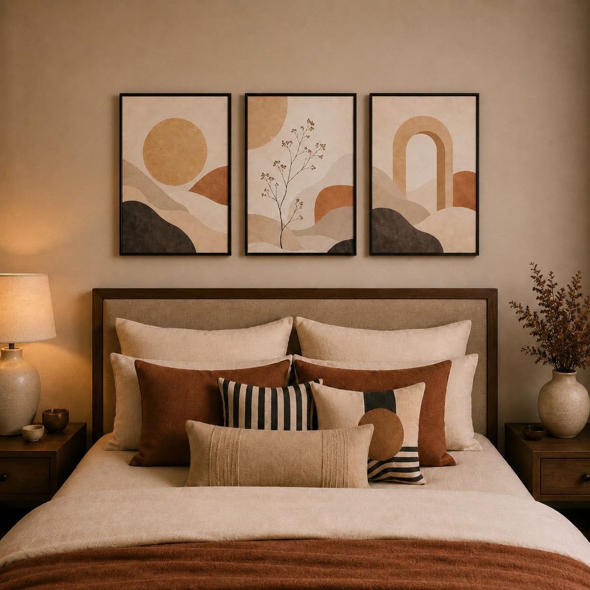 Set of 3 Abstract Framed Wall Art Prints – Neutral Beige, 30 × 40 cm