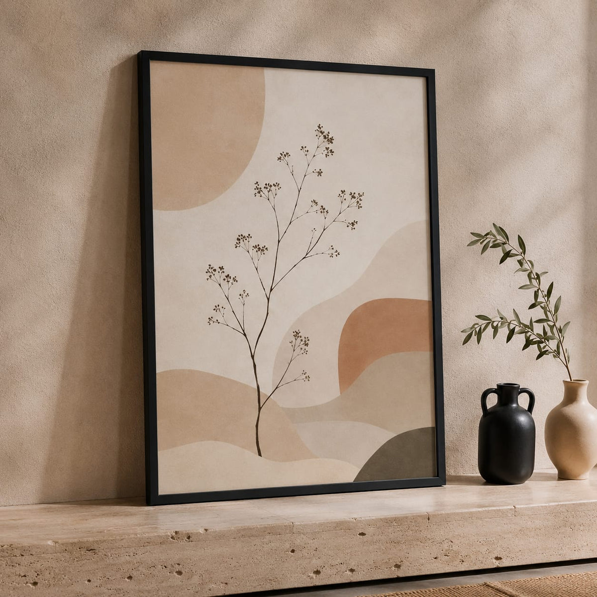 Set of 3 Abstract Framed Wall Art Prints – Neutral Beige, 30 × 40 cm