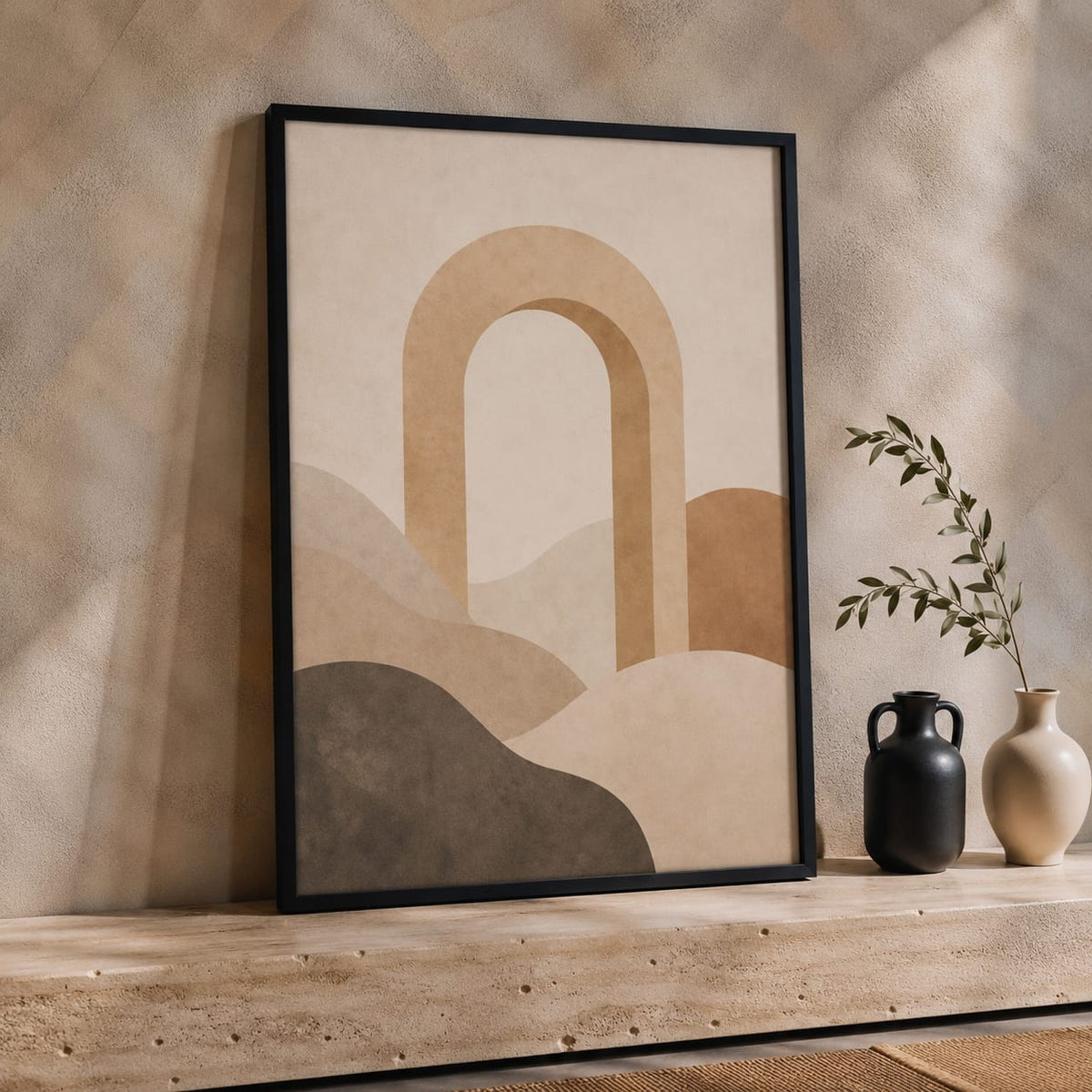 Set of 3 Abstract Framed Wall Art Prints – Neutral Beige, 30 × 40 cm