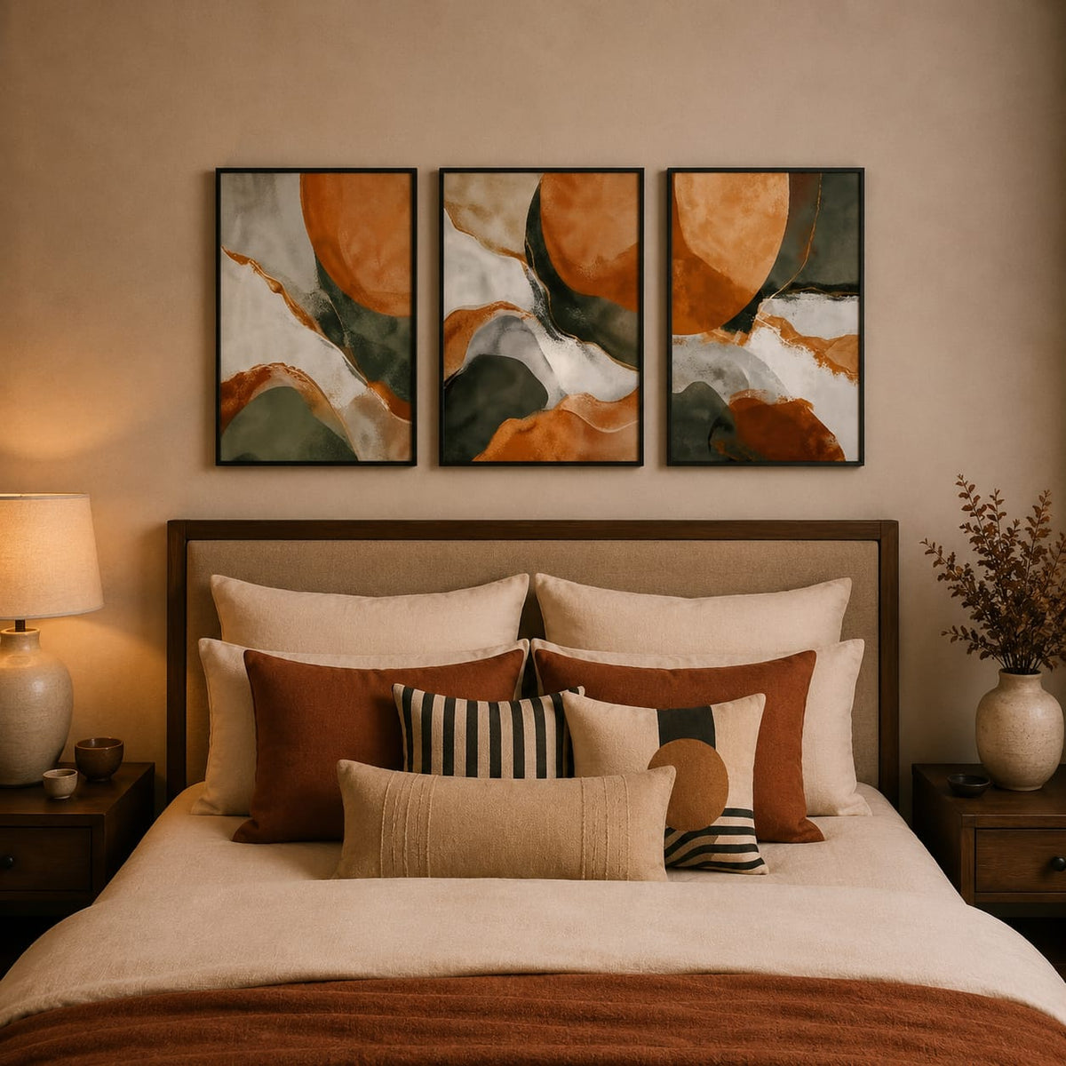 Terracotta & Olive Green Abstract Wall Art Set of 3 – 30 × 40 cm