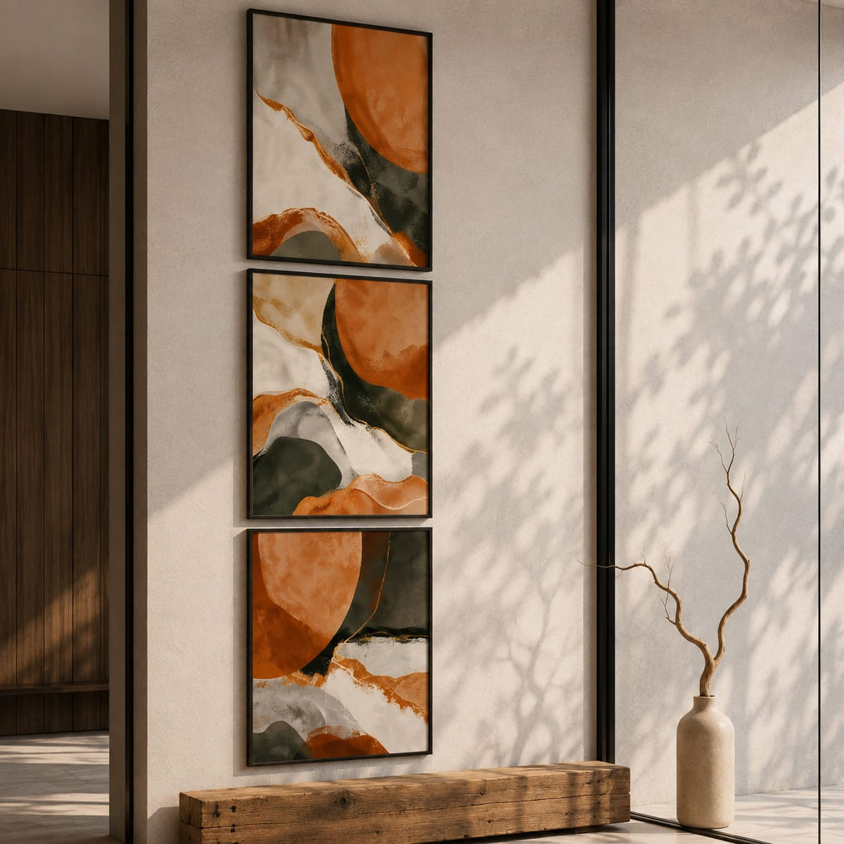 Terracotta & Olive Green Abstract Wall Art Set of 3 – 30 × 40 cm