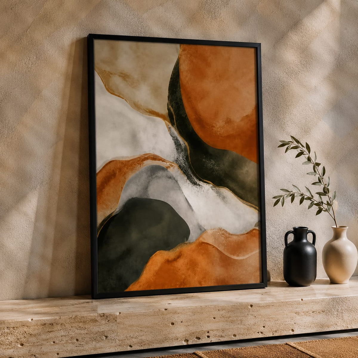 Terracotta & Olive Green Abstract Wall Art Set of 3 – 30 × 40 cm
