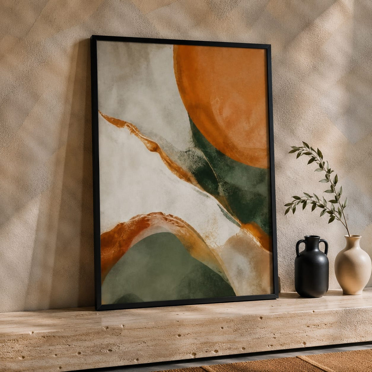 Terracotta & Olive Green Abstract Wall Art Set of 3 – 30 × 40 cm