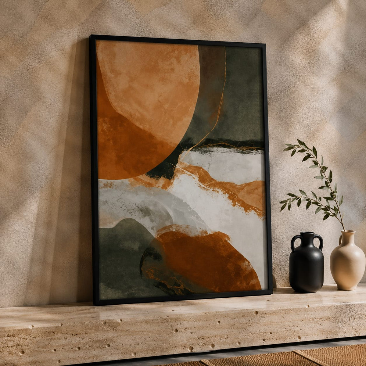 Terracotta & Olive Green Abstract Wall Art Set of 3 – 30 × 40 cm