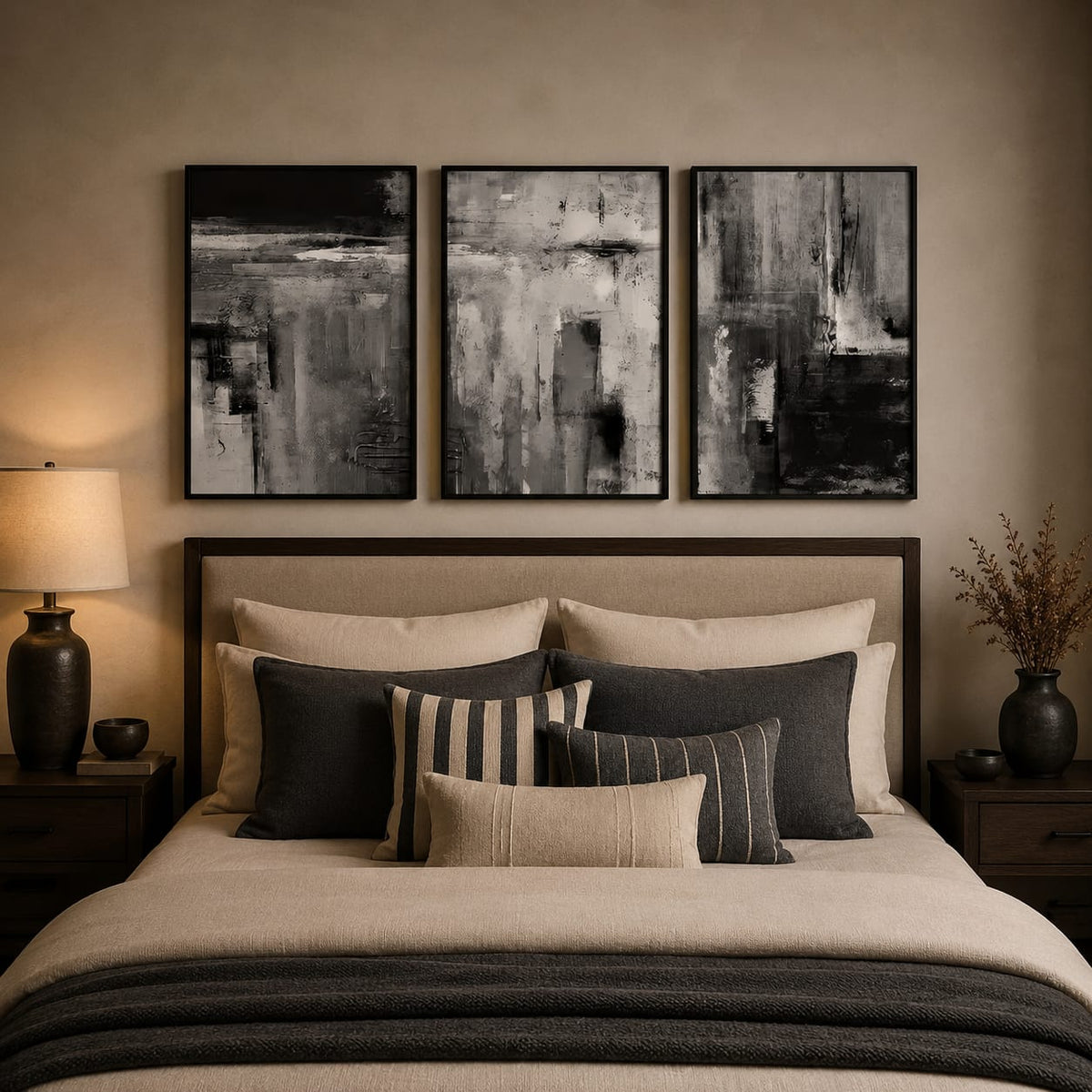 3 Piece Black & White Abstract Framed Wall Art Set | 30 × 40 cm
