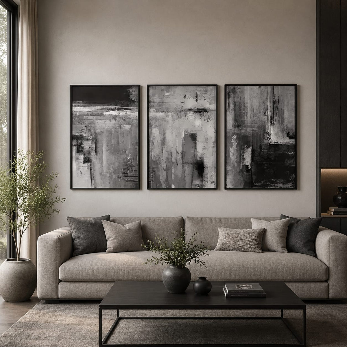 3 Piece Black & White Abstract Framed Wall Art Set | 30 × 40 cm