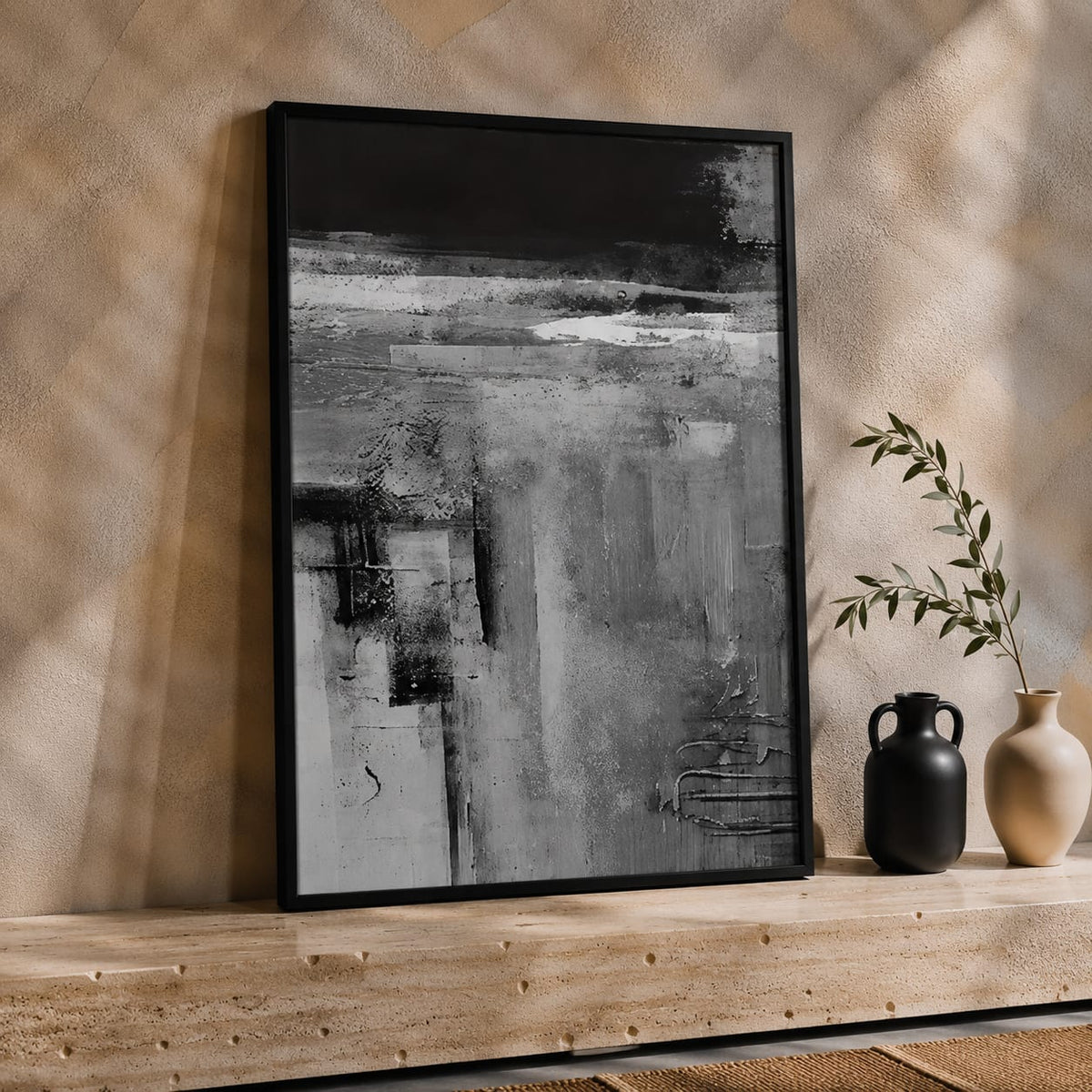 3 Piece Black & White Abstract Framed Wall Art Set | 30 × 40 cm