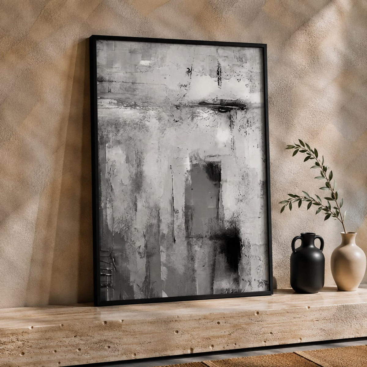 3 Piece Black & White Abstract Framed Wall Art Set | 30 × 40 cm