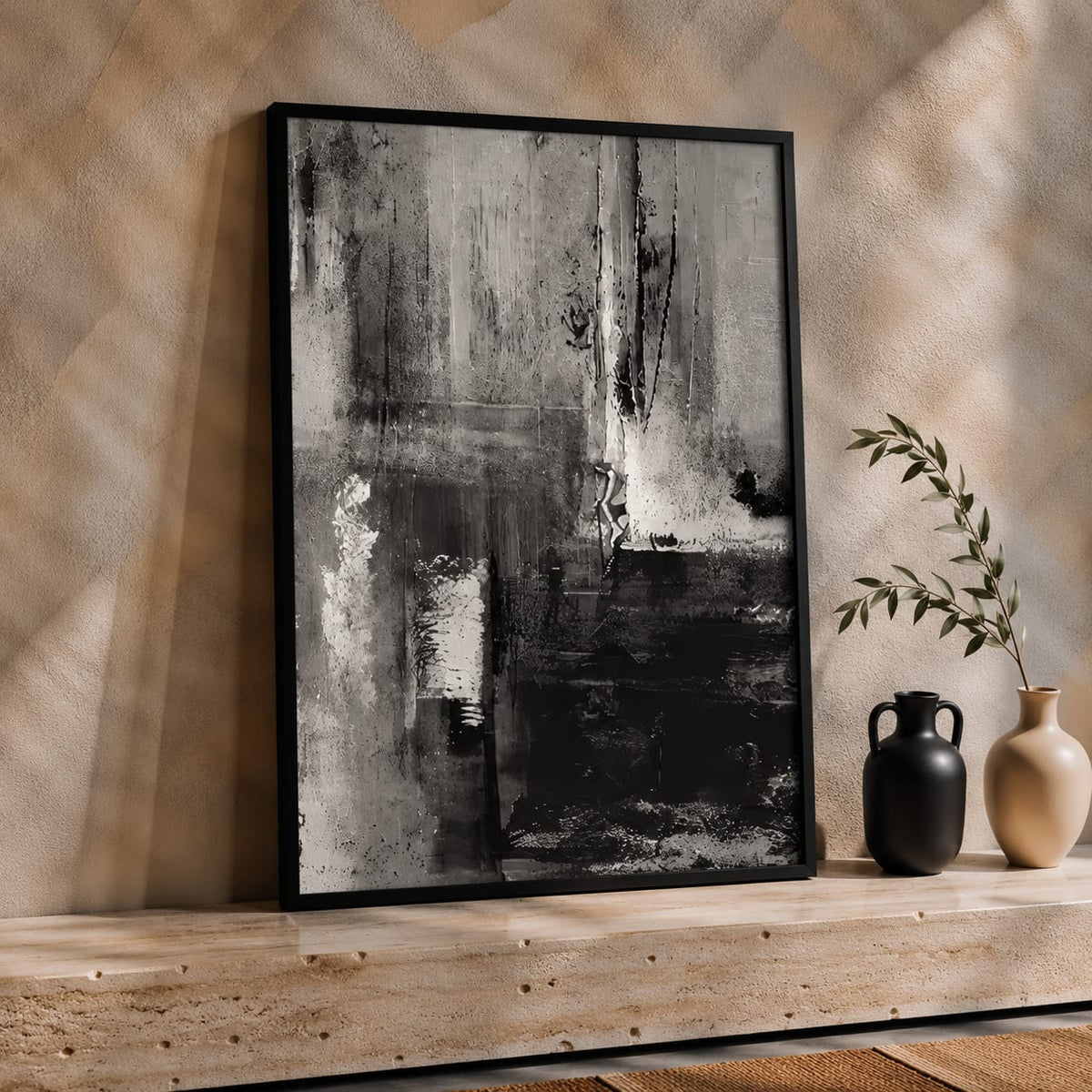 3 Piece Black & White Abstract Framed Wall Art Set | 30 × 40 cm