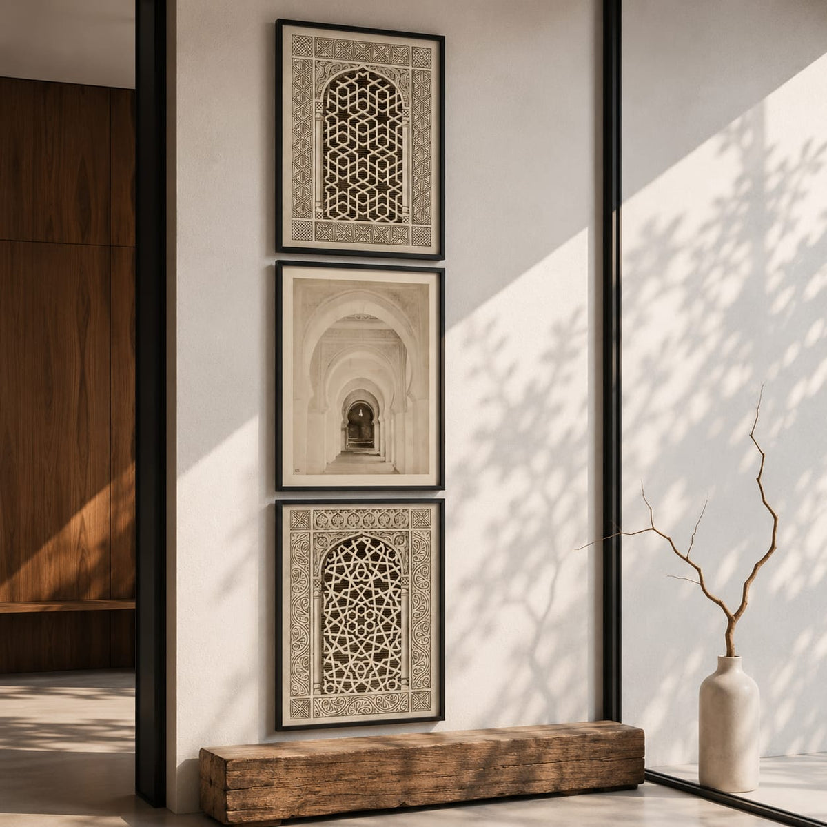 Framed Islamic Wall Art Set of 3 – 30 x 40 cm | Moroccan Geometric Decor