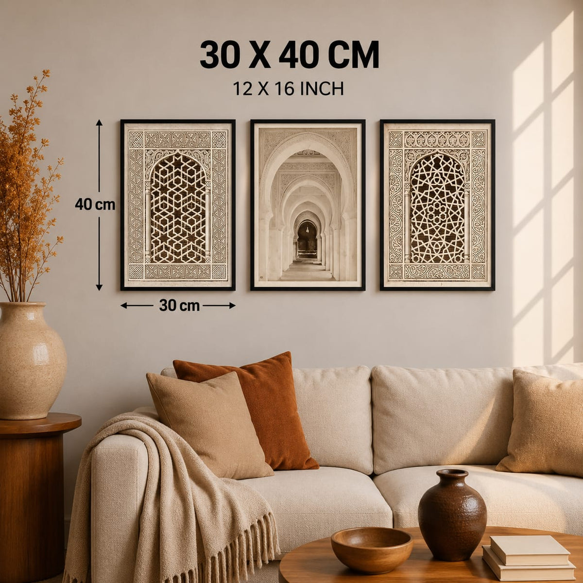 Framed Islamic Wall Art Set of 3 – 30 x 40 cm | Moroccan Geometric Decor