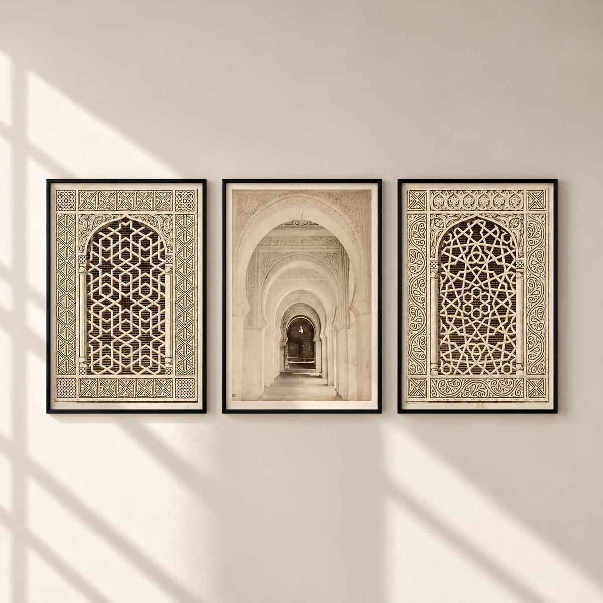 Framed Islamic Wall Art Set of 3 – 30 x 40 cm | Moroccan Geometric Decor