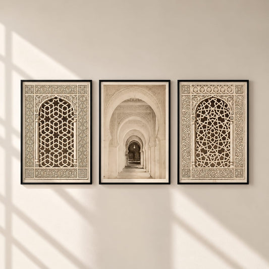 Framed Islamic Wall Art Set of 3 – 30 x 40 cm | Moroccan Geometric Decor