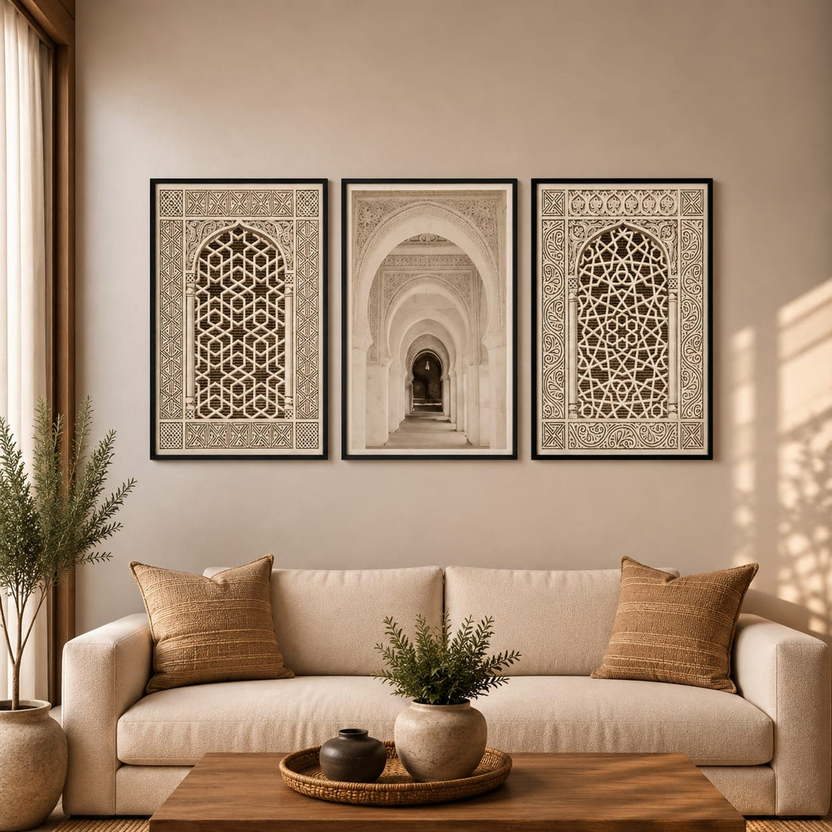 Framed Islamic Wall Art Set of 3 – 30 x 40 cm | Moroccan Geometric Decor