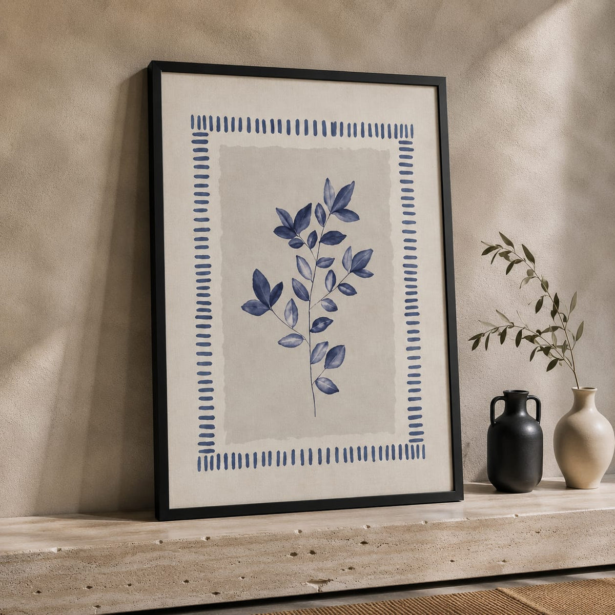 3-Piece Blue Botanical Framed Wall Art Set – 30 × 40 cm Each
